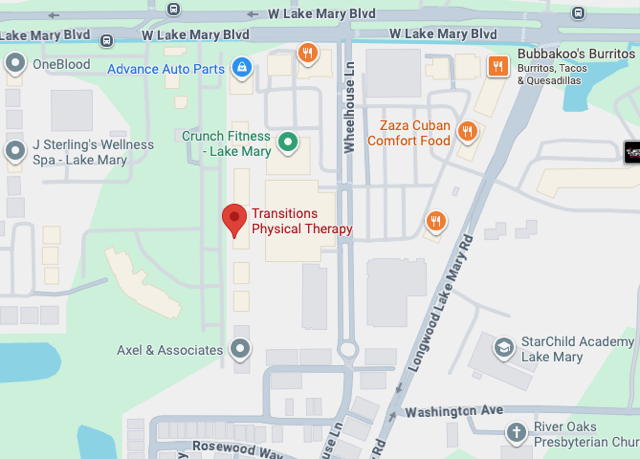 Map of lake mary showing location of Transitions Physical Therapy